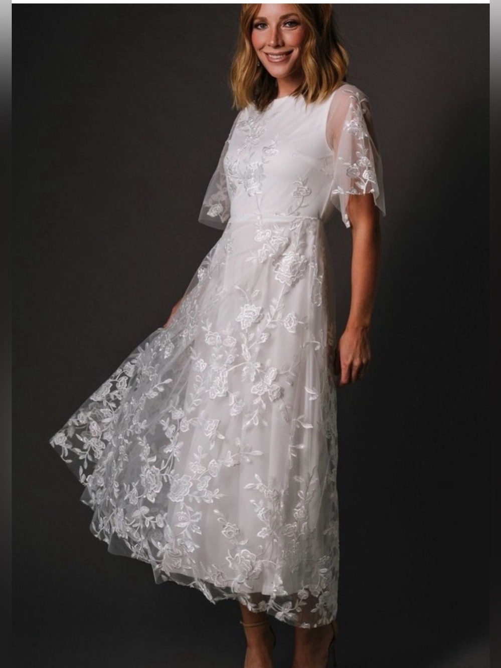 NWT! Baltic Born Arabella White Tulle Floral Lace Dress with Sequins Size Small